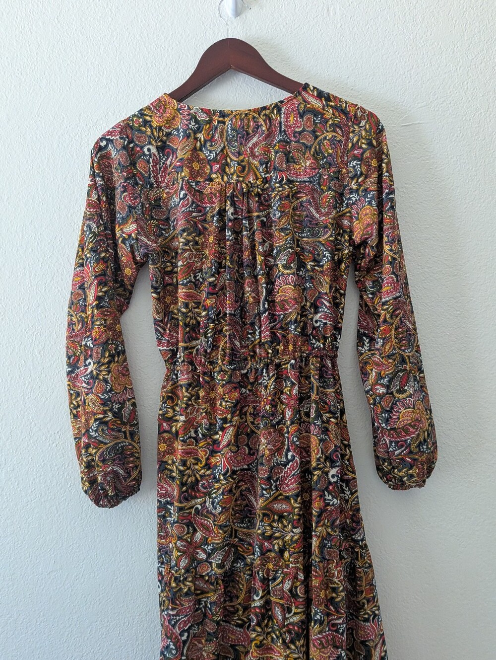 Boemo Anthropologie Boho Paisley Tiered Maxi Dress Long Sleeve Size S - Picture 7 of 10